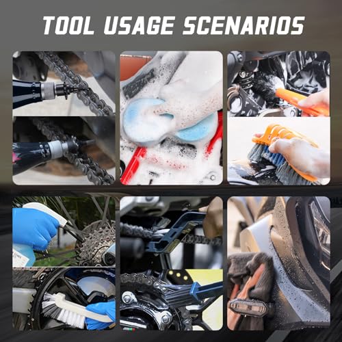 Pro: Conquer Grime! Motorcycle Chain Clean & Lube Kit - 350ml Powerful Degreaser, 120ml Smooth Wet Lube, Brushes, Scrubber, Towel Complete Tools Set