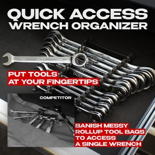12pc MM/Metric TIGHTSPOT Ratcheting Wrenches - With Quick Access Wrench Organizer - Our standard in combination wrench sets from gear to tip - size: 12pc Metric Set