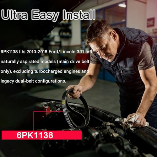 6PK1138 Serpentine Belt K060448 for Ford Explorer Edge 3.5L 3.7L V6 - size: 6PK1138