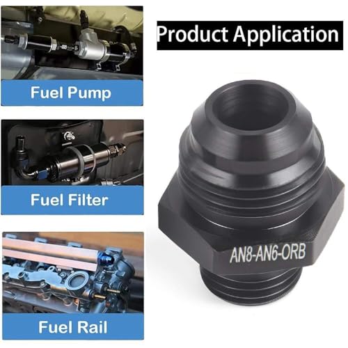 8AN Flare to 6AN ORB Fuel Pump Rail Adapter, Aluminum, Black, 2PCS - size: AN8-AN6