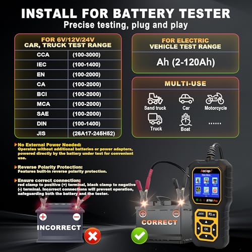 BT60 PRO 2–120Ah Battery Tester 6V/12V/24V 100–3000 CCA QR Report - color: Black-Yellow