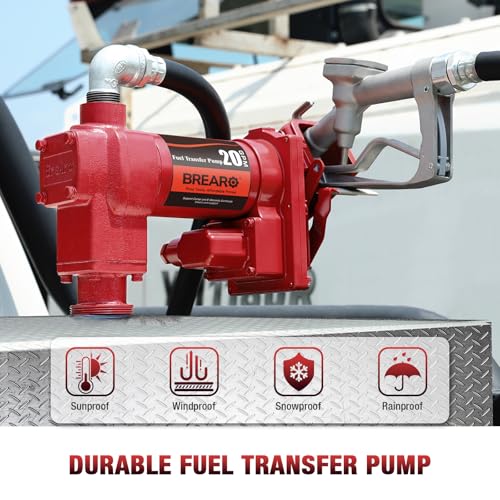 Fuel Transfer Pump 12V 20 GPM High Flow with Manual Nozzle - Heavy Duty Cast Iron Electric Fuel Pump for Gasoline, Diesel, Kerosene, Ethanol, Methanol, Biodiesel - Commercial & Industrial Use - color: Red 20 Manual