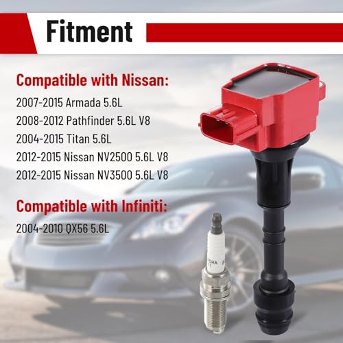 Pindex 8 Pack Ignition Coils and Iridium Spark Plugs,UF510 5018 Coil Pack Kits Compatible with Nissan Infiniti Armada Titan Pathfinder QX56 NV2500 NV3500 5.6L