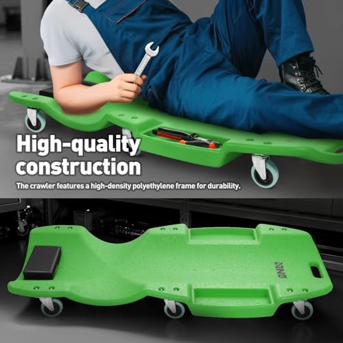 DNA MOTORING TOOLS-00240 48 Inches Heavy-Duty Low-Profile Roller Automotive Creeper with Padded Headrest, Green - color: Green, size: 48 Inches
