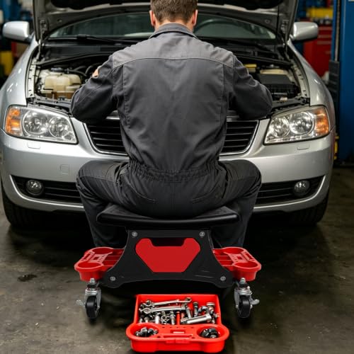 Rolling Mechanic Seat with Drawer & Trays 300lb Capacity