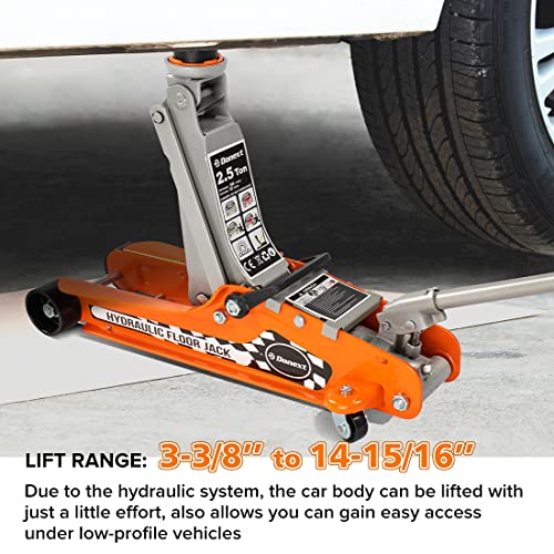 2.5 Ton Steel Floor Jack, Low Profile Hydraulic Racing Floor Jack, Heavy-Duty Racing Floor Jack with Single Piston Lift Pump, Lifting Range 3-3/8" - 14-15/16" - size: 2.5 ton Single Pump