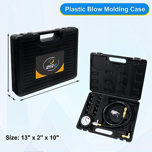 JoyFans Oil Pressure Tester Tool, 0-140PSI Oil Pressure Gauge Kit for Fuel System Mechanical Sensor Engine Cylinder Compression Test with Hose Adapters for Cars ATVs Trucks Use Black Case - color: Black Suitcase