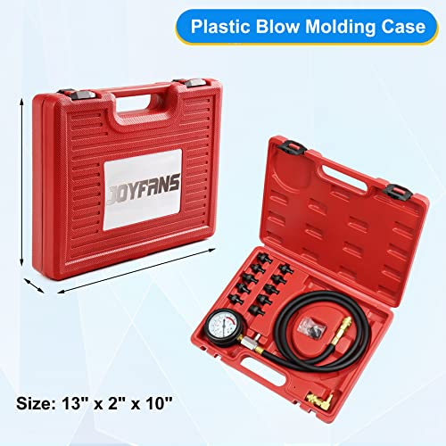 JoyFans Oil Pressure Tester Tool, 0-140PSI Oil Pressure Gauge Kit for Fuel System Mechanical Sensor Engine Cylinder Compression Test with Hose Adapters for Cars ATVs Trucks Use Red Case - color: Red Suitcase