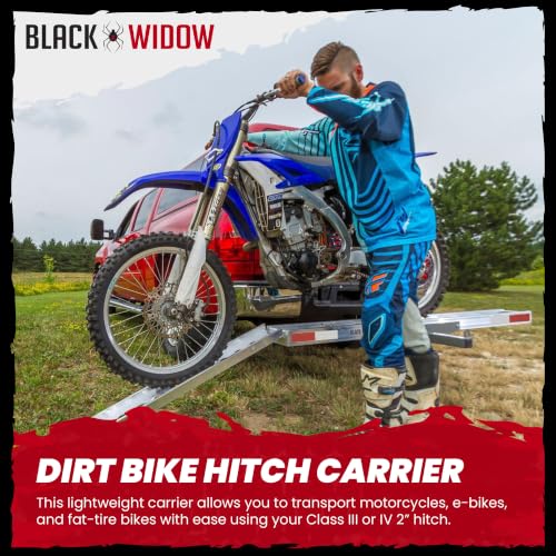 Black Widow Aluminum Motorcycle Hitch Carrier with Ramp, 400 lb, 2 in Hitch - style: Single Bike