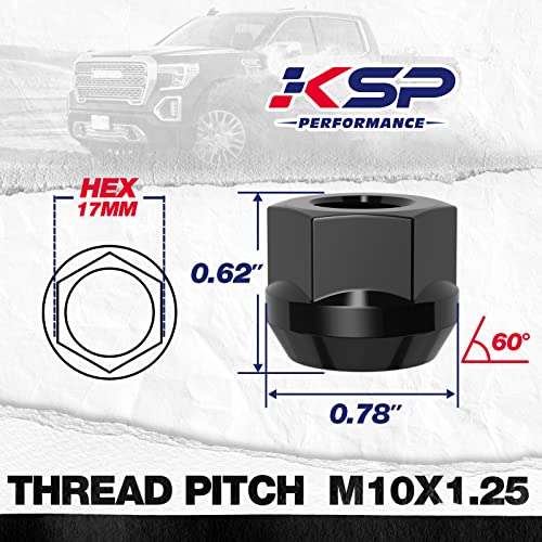 KSP M10x1.25 ATV Lug Nuts for Honda Rancher, 16pcs Black Open End Lug Nuts - color: Black, size: M10X1.25-Hex 17mm
