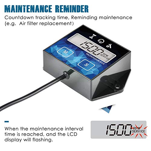 Runleader RL-HM011F Digital Hour Meter, Small Engine Tachometer