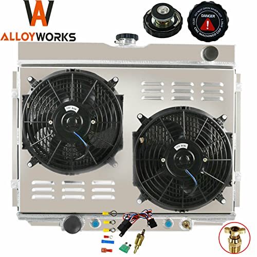 ALLOYWORKS 3 Rows Aluminum Radiator +Shroud Fan Fits For 1967-1970 Ford Mustang Fairlane Falcon V8
