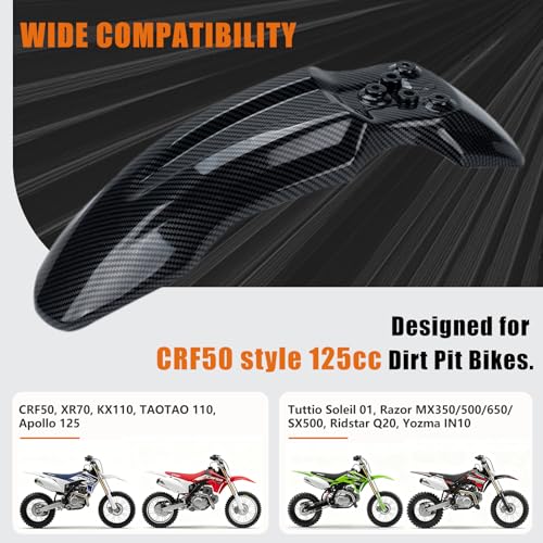 Dirt Bike Front Fender for Yozma IN10 Tuttio Soleil 01 MX350/500/650 SX500 KX110 XR70 Ridstar Q20 CRF50 Style with Mounting Bolts Ebike Dirt Pit Bike Wheel Mudguard (Carbon Fiber Style) - color: Carbon Fiber Style