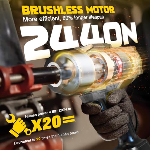 1800 Ft-lbs (2440Nm) Cordless Impact Wrench 1/2" Compatible with DeWalt 20V - size: 1/2 inch, style: Compatible with Dewalt 20V Battery (Bare Tool)