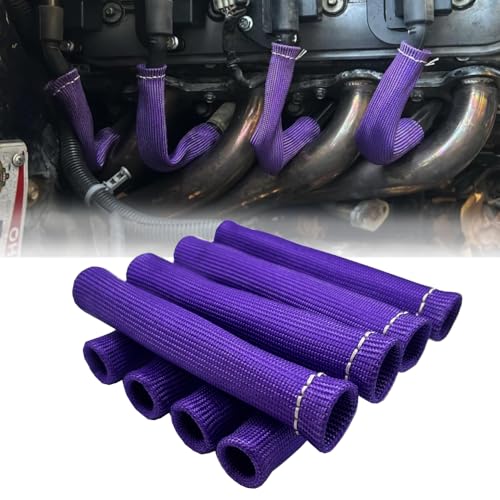 Spark Plug Wire Boots Protection 8 PCS Spark Plug Wire Heat Shield 6 Inches 2500° Heat Sleeve Cover Wrap for LS1 / LS2 Sbc BBC 350 454 (Purple) - color: Purple