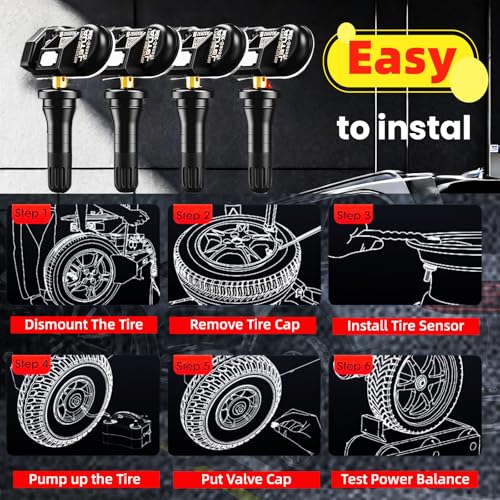 Autel TPMS Sensors, 2in1 MX-Sensor 315Mhz/433Mhz Tire Pressure Sensor,OE-Level Programmable & Cloneable Wireless TPMS Sensor, by Compatible with TS408 508 608 MS906TS MS906PRO-TS (Rubber Stem 4pcs)
