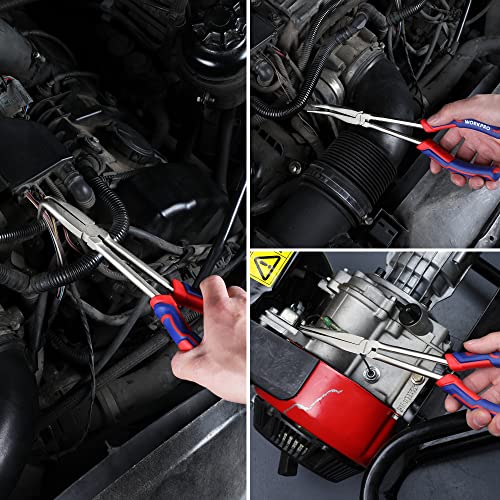 WORKPRO 3PC Long Reach Plier Set, 11'' Straight, 90° & 45° Bent Nose Pliers