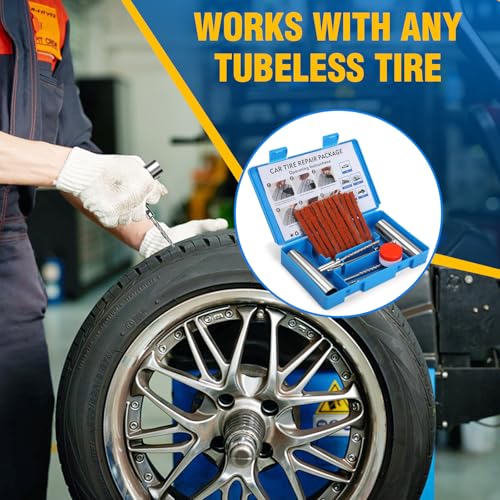 BETOOLL Universal Tire Repair Kit, Heavy Duty 22 Pcs Emergency Tire Plug Kit, for car Motorcycle, Truck, ARB,ATV, Tractor, RV, SUV, Trailer - size: 07- 22pcs (Blue)