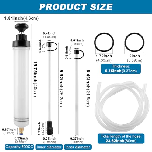 500CC Fluid Extractor Automotive, Oil Suction Syringe Fluid Transfer Pump with Long Rubber Hose, Manual Suction Vacuum Fuel Car Transfer Fluid Oil Change Evacuator