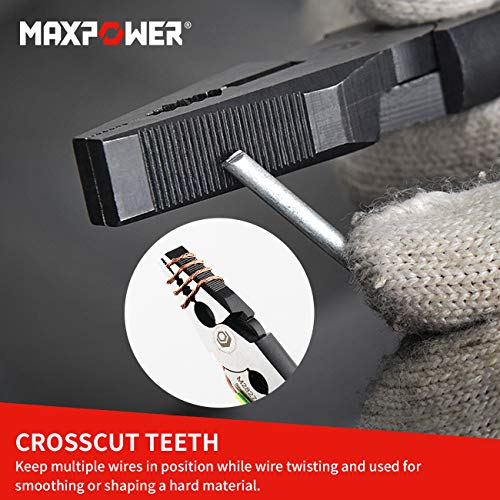 MAXPOWER Multi 3-Pc Pliers Set – 8" Long Nose, Linesman & Side Cutter