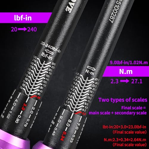 1/4" Inch Drive Click Torque Wrench 20-240 FT-LB/2.3-27.1N.M, ±3% Accuracy, Dual-Direction Click Professional Torque Wrench, Dual Range Scales Graduated in FT.LB and N.M, Purple - size: 1/4" 20-240 FT.LB(Purple)