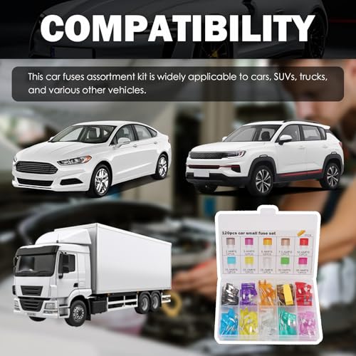 120PCS Car Fuses Assortment Kit with Tester & Puller,Multi-Amp Blade Automotive Fuses Kit Includes 35A/30A/25A/20A/15A/10A/7.5A/5A/3A/2A,Portable Car Fuse Kits with Storage Box