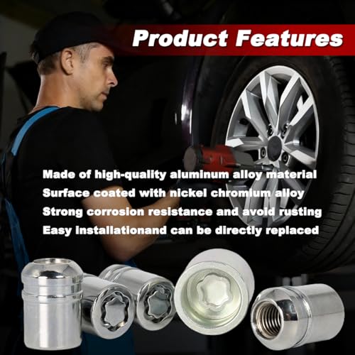 Anti-Theft Wheel Lock Lug Nuts, M12x1.5, 4-Piece Set + 1 Hex Key, Compatible with Honda Accord, CR-V, Civic, HR-V,Replace 08W42-SNA-101