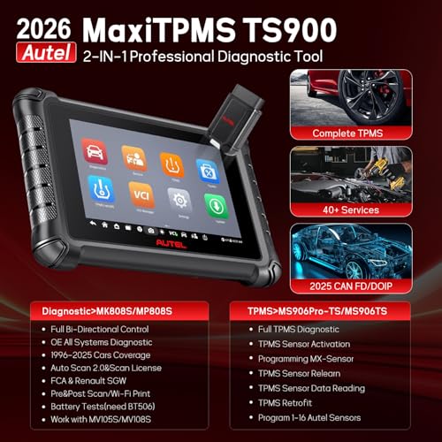Autel MaxiTPMS TS900, Scanner & TPMS Programming Tool 2-in-1, Upgrade of MK900BT, MK900TS, MS906TS, MX900, MK900, All System Diagnosis, 40+Services CAN FD/DoIP Program Autel MX Sensors