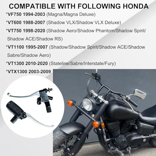Left & Right Brake Master Cylinder Clutch Levers Compatible with Honda VT600 VT750 VF750 VT1100 VT1300 VTX1300 Part # 45510-MFR-305 53172-MR1-000 53178-MAH-000 Black & Chrome - color: Black & Chrome