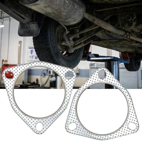 3.5 Inch Exhaust Gasket 3-Bolt Flange 89.5mm Graphite w/Fire Ring 2 Pcs - size: 3.5 in