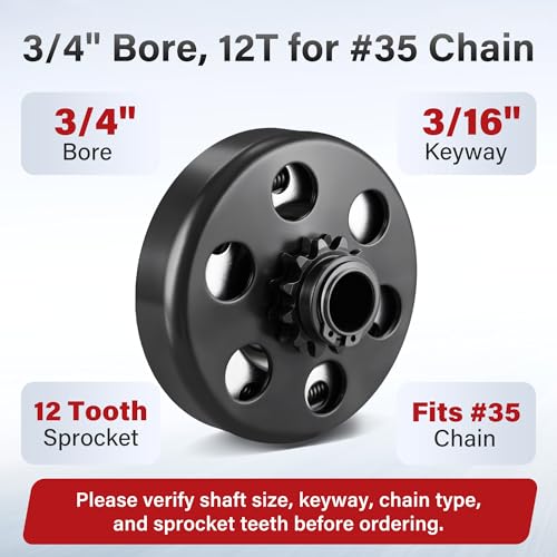 LotFancy Go Kart Clutch 3/4 Bore 12T for #35 Chain, Predator 212 Centrifugal Clutch 12 Tooth for Minibike, Fun Kart, and Compatible 2-6.5 HP Engines - size: 3/4" Bore 12T