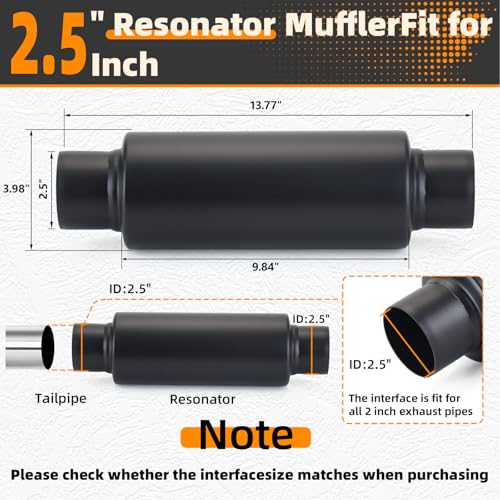A-KARCK 2 Pack 2.5" Inlet Exhaust Resonator, 2.5" Inlet 2.5" Outlet 13.8" Overall Length Muffler Resonator Stainless Steel,Polished (Black) - color: Black, size: 2.5" Inlet 13.8" Overall Length - 2Pack