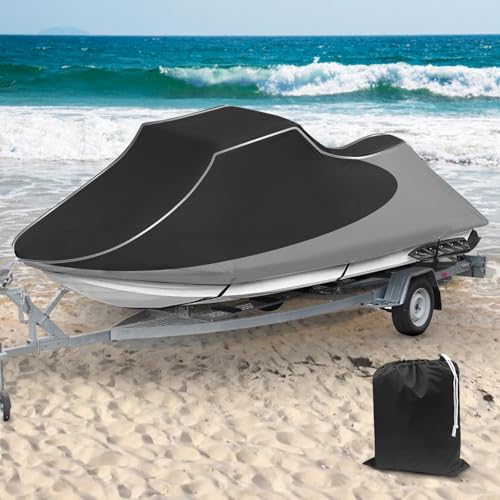 COVERVIN Jet Ski Cover, Jetski Covers 2 Seater Waterproof UV Resistant Jetski Cover with Air Vent & Windproof Buckles, All Weather Universal for Yamaha Seadoo Lengths 116" to 125" (Black&Gray) - color: Black&Gray, size: Lengths 116" to 125"