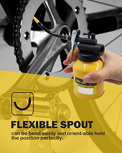 DOWELL Oil Can Pump Oiler 6.8oz 200ml, Oil Squirt Can Metal, Yellow - size: 6.8 oz