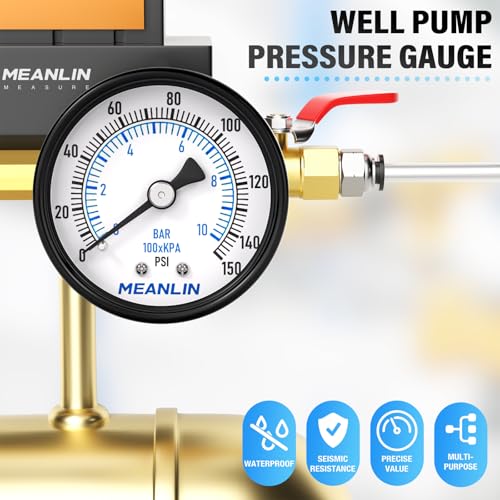 MEANLIN MEASURE 0-150Psi 2" DIAL FACE 1/8" NPT Well Pump Pressure Gauge, with 1/4" NPT and 3/8" NPT Hex Bushing, 3-2-3% Accuracy, Center Back Mount - color: 1/8"NPT Back Mount, size: 0-150Psi