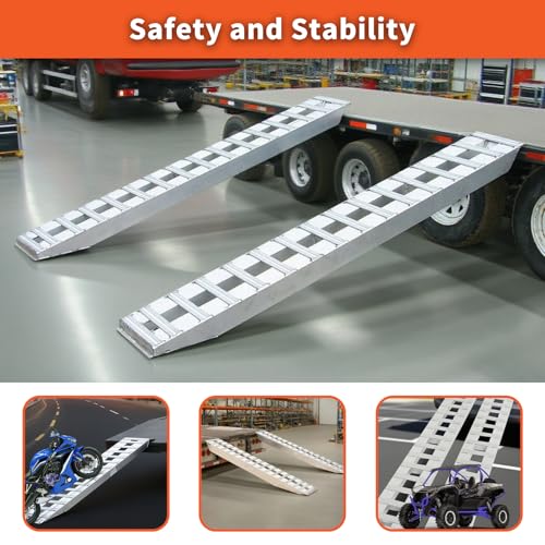 labwork 60 inch X 12 inch Aluminum Ramps Silver Trailer Ramps 6000LBS Hook Ramp Attachment End