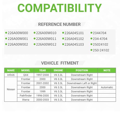 O2 Oxygen Sensor Downstream Compatible with Nissan Pathfinder Frontier Xterra & Infiniti QX4, V6 3.3L # 226A00W000 226A00W001 250-24102 234-4704 226A00W002 226A00W010 226A00W011 226A00W012 25024102 - size: 234-4704