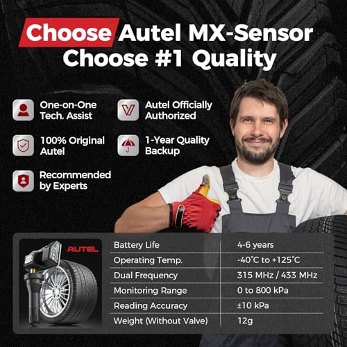 Autel TPMS Sensor 1-Sensor, MX-Sensor 315+433MHz Rubber Valve Programmable