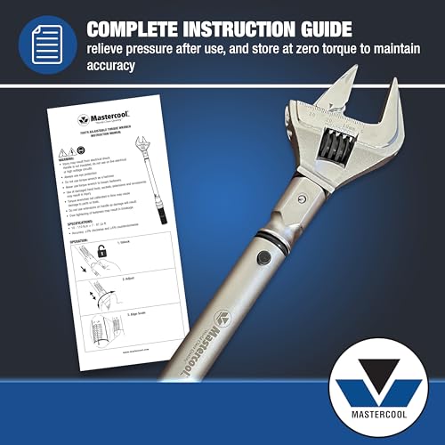 Mastercool 70079 Adjustable Torque Wrench, 10–110 Nm (7–81 ft-lbs) | ±3% Accuracy | Removable 9×12 mm Head | Chrome-Plated Alloy Steel | Factory Calibration Certificate & Blow-Molded Case - style: Adjustable Torque Wrench