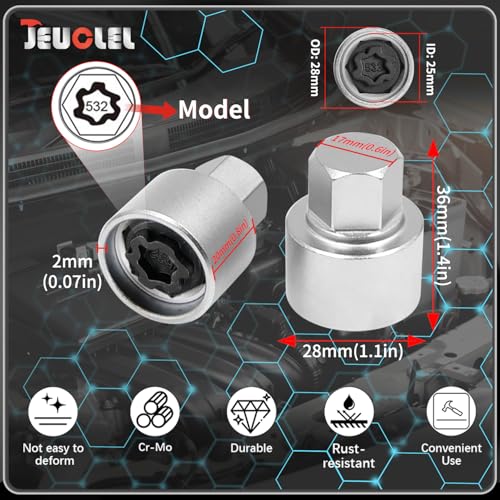 532 Wheel Locking Nut Key for VW, Socket Adapter (OD 28mm-ID 25mm) - size: Socket 532