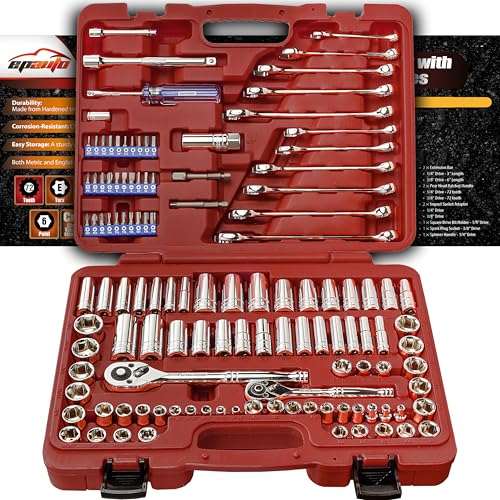 EPAuto 122 Pcs Mechanics Tool Set Drive Socket Wrench Ratchets, SAE/Metric