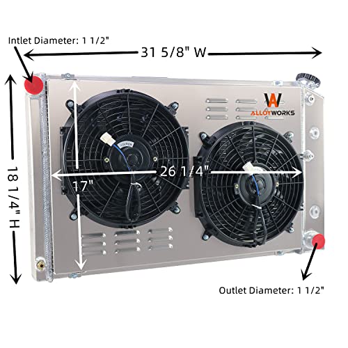 ALLOYWORKS CU162 4 Row Radiator + 2 x 12" Fan Shroud + Relay Replacement for 1970-1987 Chevy GMC C/K/G Series Pickup Radiator, Malibu G-Body Monte Radiators, 1975-1987 Buick Radiator (62MM Core)