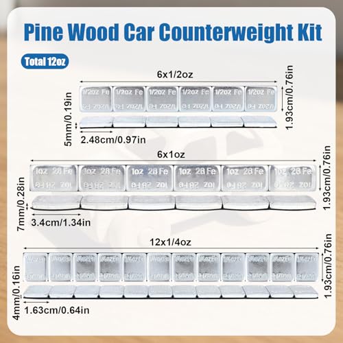 24pcs Wooden Derby Car Weights Kit, 3 Size Pinewood Wheel Buffer Weights with Backing Adhesive for Pinewood Derby Car Racing Speed & Balance Tuning(1/4 oz, 1/2 oz, 1 oz)