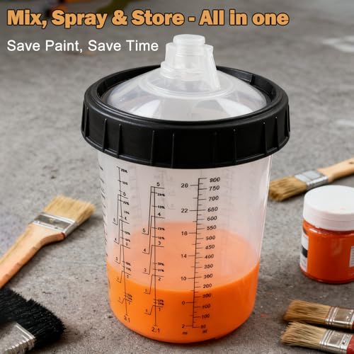 RRJ 27oz Disposable Paint Cup System 50 Pack Liners & Lids with 20 Plugs - color: 27 Ounce (800ml) Kit-50PCS