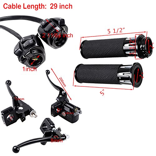 for 1996-2012 Softail Dyna Sportster V-Rod 1 inch Handlebar 2X Switches Control with Wiring Harness and Left Right Master Cylinder Reservoir Brake Lever and 1 Pair of Hand Grips - color: Black, size: Handlebar Switch + Brake Levers + Grips (2)