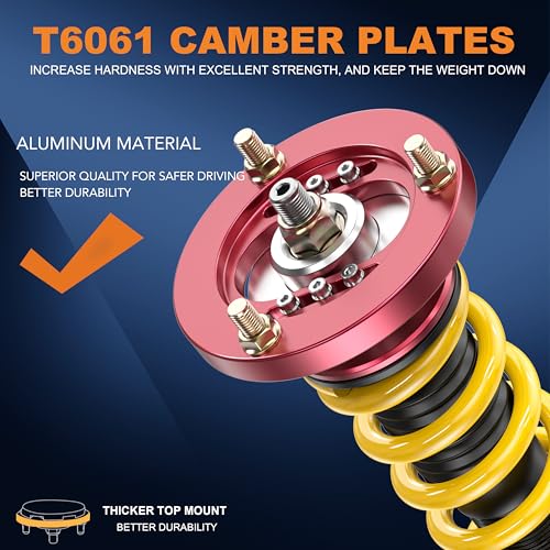 KUIPERAUTO Lowering Coilovers Struts Compatible for 2006-2013 BMW 3-Series 325i 328i 335i E90 E91 E92 Front & Rear Shocks Adjustable Height Suspension Coil Spring Strut — RWD Only (Set of 4)(Yellow) - size: 2006-2013 BMW