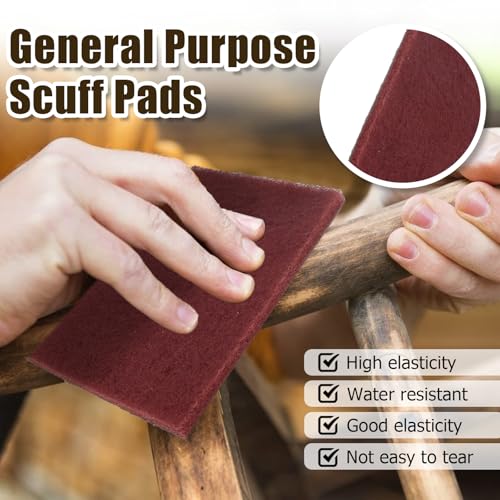 BokWin 6Pcs Red Scuff Pads Very Fine Grade Sanding Hand Pads