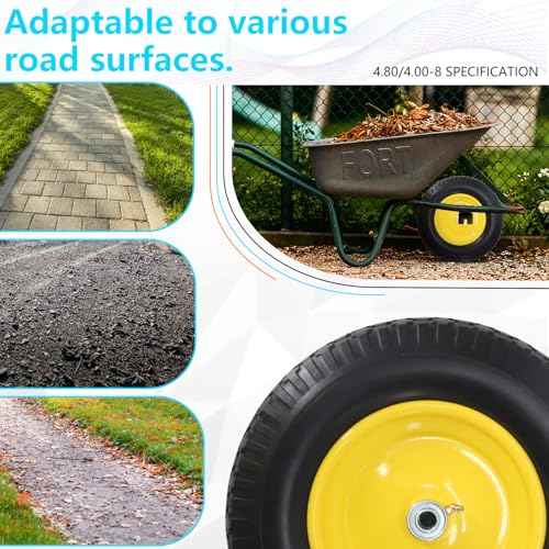 16" 4.80/4.00-8" Flat-Free Solid Wheelbarrow Wheel and Tire, 3"-7"Centered Hub with 5/8"&3/4" Bearings for Wheelbarrows Utility Cart Lawn Dollies - size: 16" 4.80/4.00-8