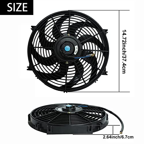 14" inch Slim Fan Push Pull Electric Radiator Cooling Fans 12V Mount Kit Unversal Black - color: Black, size: 14 Inch
