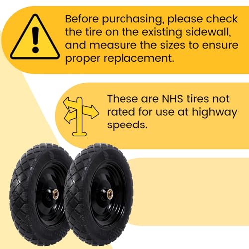 MZREXN 4.80/4.00-8" Wheelbarrow Tires, 15" Flat Free Tire and Wheel - color: Black-2pcs